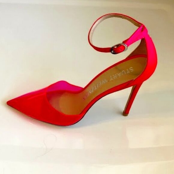 New STUART WEITZMAN Pink Clear Point Toe Ankle Strap Stiletto Pumps 7 MSRP $450 - Picture 3 of 7